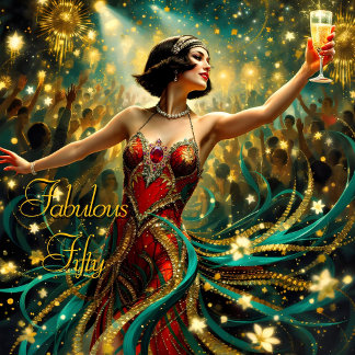 Fabulous 50 1920 Art deco flapper Emerald Red Invitation