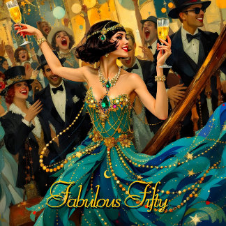 Fabulous 50 1920 Art deco flapper Green Jewel Invitation