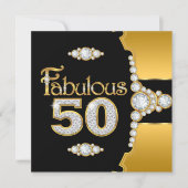Fabulous 50 50th Birthday Gold Black Diamond 2 Invitation (Front)