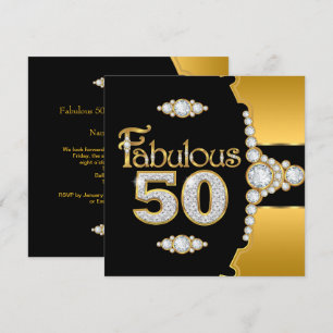 Fabulous 50 50th Birthday Gold Black Diamond 2 Invitation