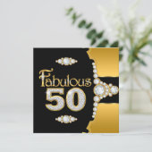 Fabulous 50 50th Birthday Gold Black Diamond 2 Invitation (Standing Front)