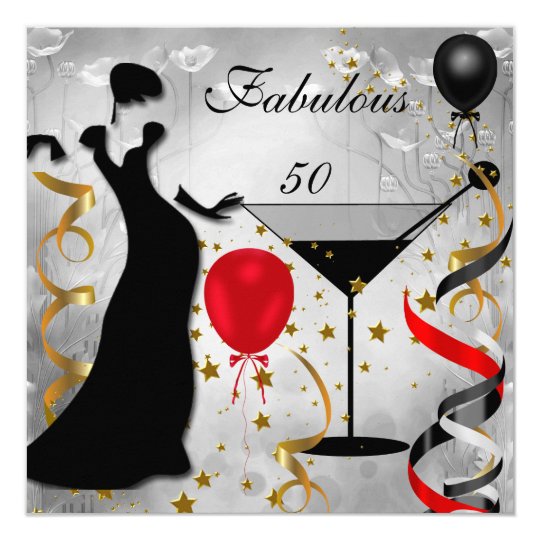 Fabulous 50 50th Birthday Party Deco Lady Red 2 Card ...