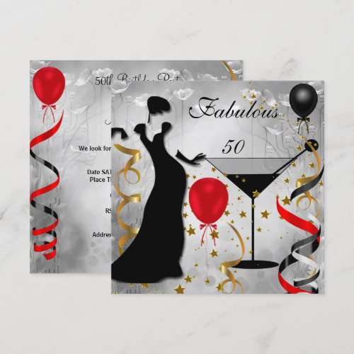 Fabulous 50 50th Birthday Party Deco Lady Red Custom Announcement