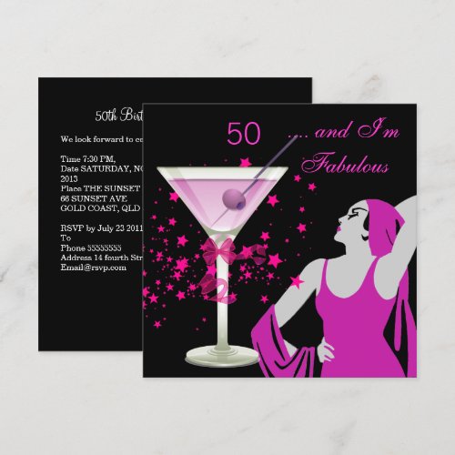 Fabulous 50 50th Birthday Party Diva Pink Black Invite