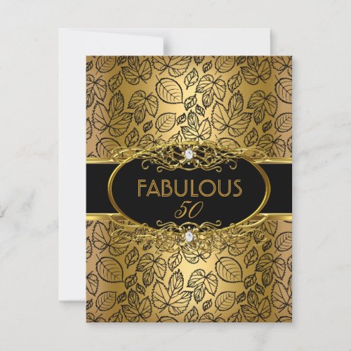 Fabulous 50 50th Birthday Party Gold Damask Invitation