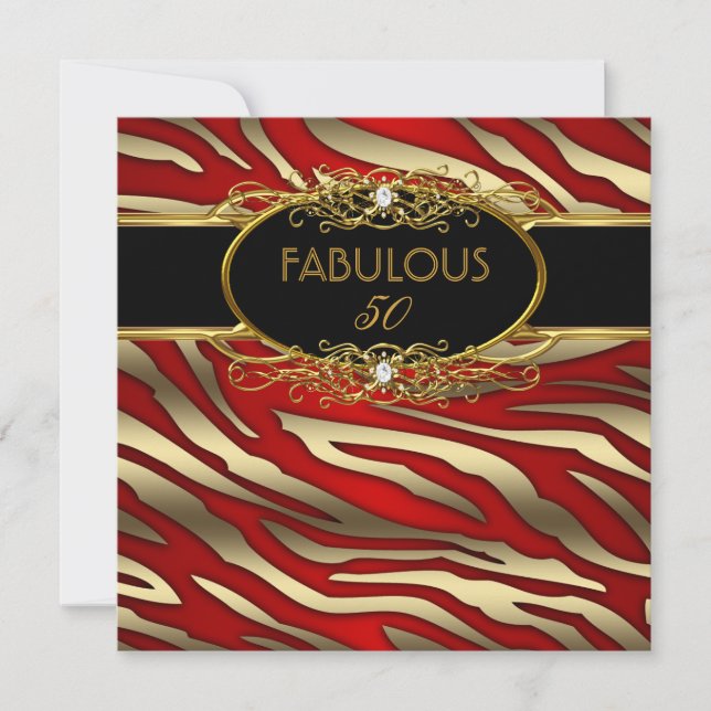 Fabulous 50 50th Birthday Party Gold Zebra RED Invitation (Front)