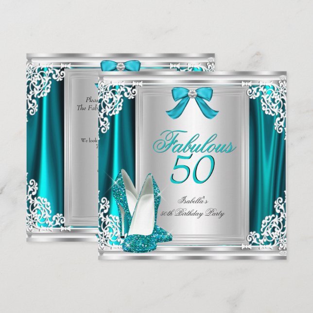 Fabulous 50 50th Birthday Party Teal Shoes Invitation (Front/Back)