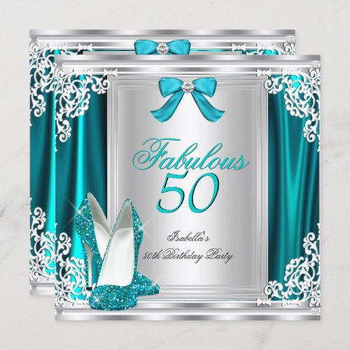 Fabulous 50 50th Birthday Party Teal Shoes Invitation