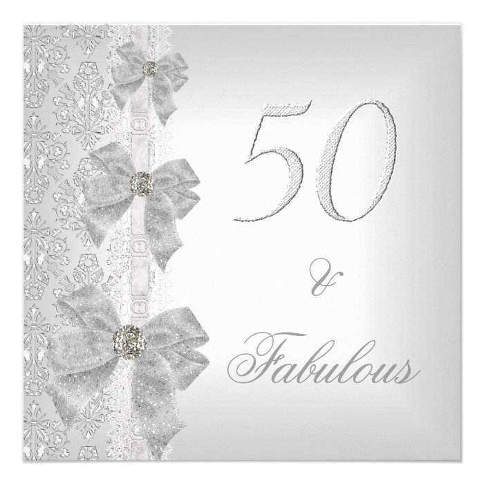 Fabulous 50 50th Birthday Party White Silver Bow Custom Announcement