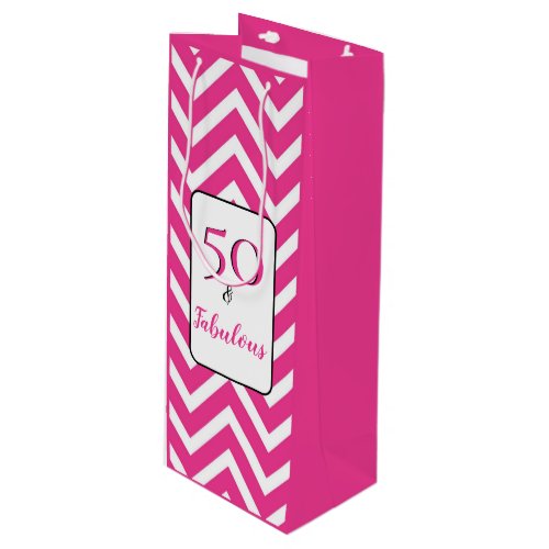 Fabulous  50 50th Birthday White Pink Chevrons Wine Gift Bag