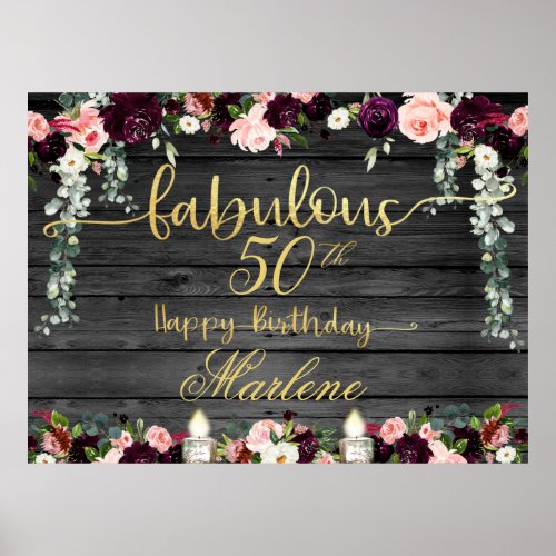Fabulous 50 Birthday Barn Board Celebration 54x40 Poster