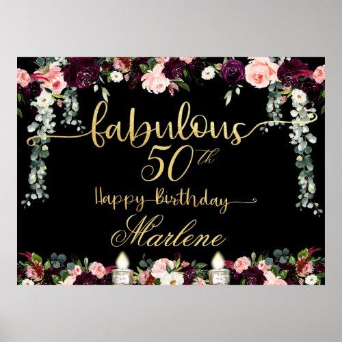 Fabulous 50 Birthday Black Celebration 54x40 Poster