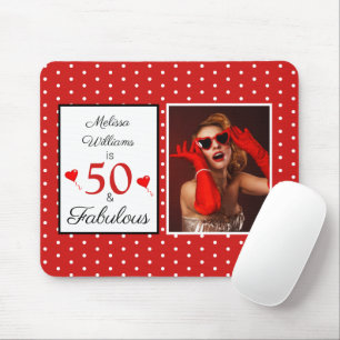 Fabulous 50 Birthday Custom Name Photo 50th W Red Mouse Pad