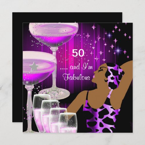 Fabulous 50 Birthday Diva Fabulous Purple Pink Invitation