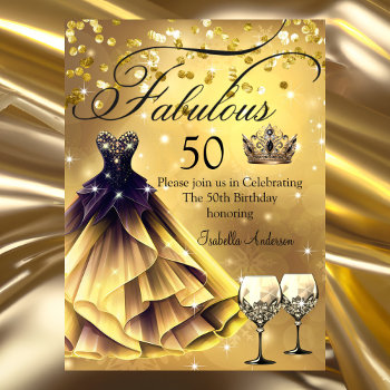 Fabulous 50 Birthday Gold Black Dress Queen Crown Invitation by Zizzago at Zazzle