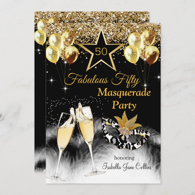 Fabulous 50 Birthday Masquerade Party  Invitation (Front/Back)