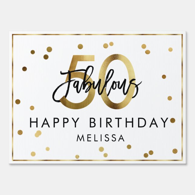 Fabulous 50 Birthday Modern 50th Gold Chic Party Sign (Back)