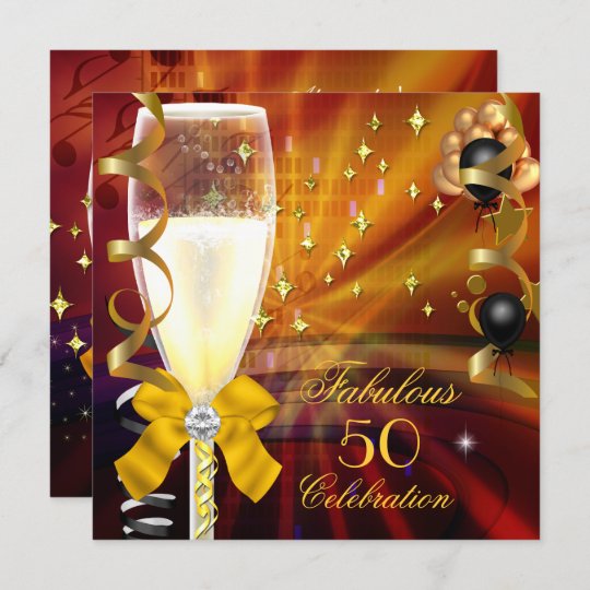 Fabulous 50 Birthday Party Champagne Gold Black Invitation | Zazzle.com