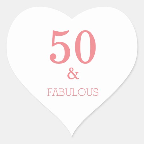 Fabulous 50 Birthday Party Coral Pink Custom Color Heart Sticker