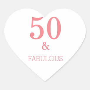 Fabulous 50 Birthday Party Coral Pink Custom Color Heart Sticker