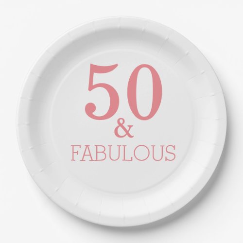 Fabulous 50 Birthday Party Coral Pink Custom Color Paper Plates