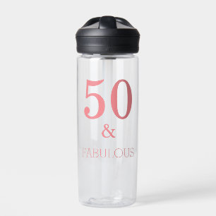 Fabulous 50 Birthday Party Custom Color Coral Pink Water Bottle