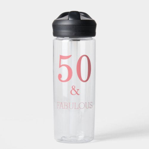 Fabulous 50 Birthday Party Custom Color Coral Pink Water Bottle