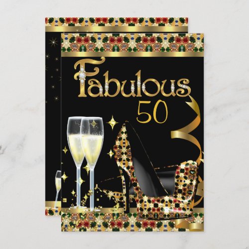 Fabulous 50 Birthday Party Gold Black Gems Invitation