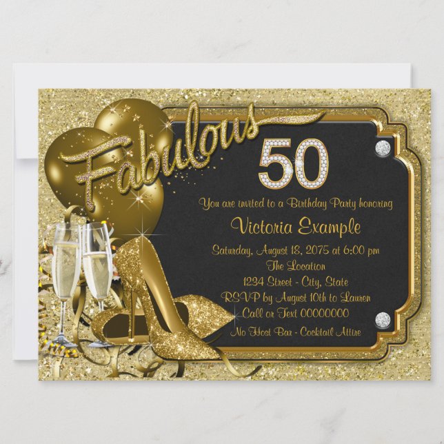 Fabulous 50 Birthday Party Invitation (Front)