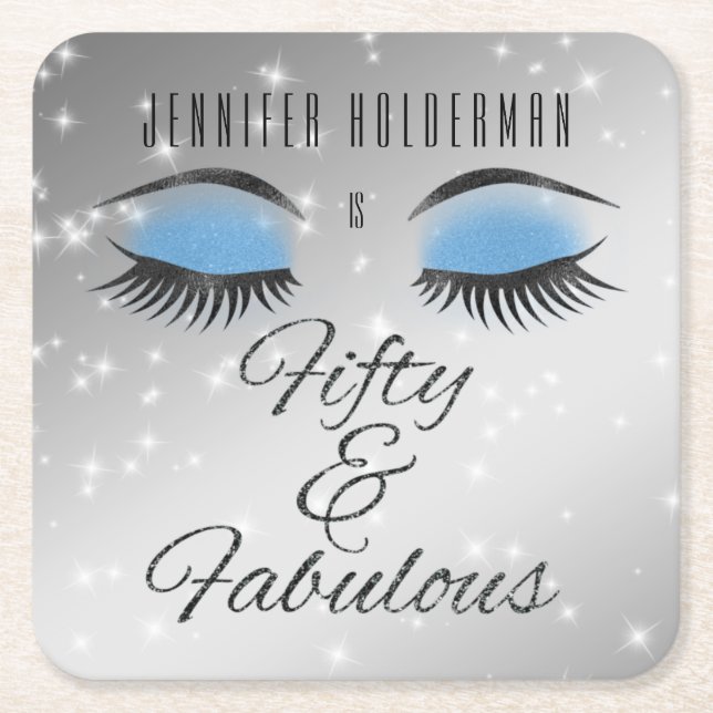 Fabulous 50 Black Blue Glam Eyes Paper Coaster (Front)