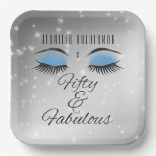 Fabulous 50 Black Blue Glam Eyes Paper Plates