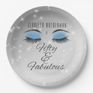 Fabulous 50 Black Blue Glam Eyes Paper Plates