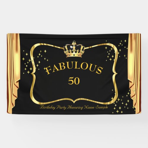 fabulous 50 Black Gold Crown Drapes Birthday party Banner