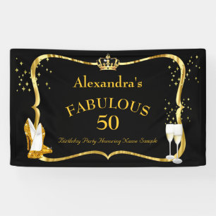 fabulous 50 Black Gold Heels Champagne Birthday Banner
