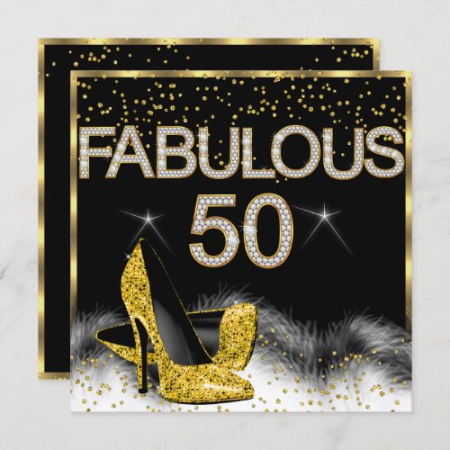 Fabulous 50 Black Gold White Birthday Party 2 Invitation