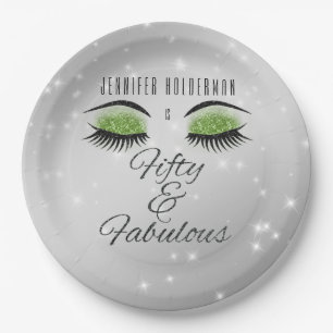 Fabulous 50 Black Green Glam Eyes Paper Plates