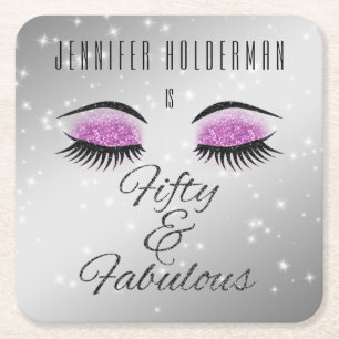 Fabulous 50 Black Hot Pink Glam Eyes Paper Coaster