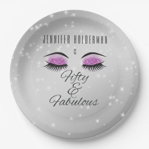 Fabulous 50 Black Hot Pink Glam Eyes Paper Plates