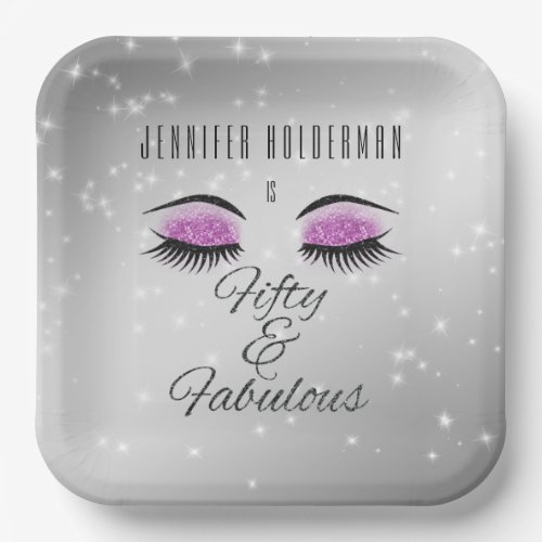 Fabulous 50 Black Hot Pink Glam Eyes Square Plates