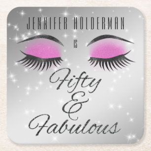 Fabulous 50 Black Pink Glam Eyes Paper Coaster