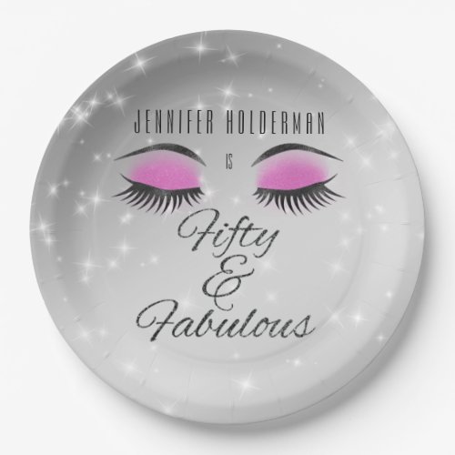 Fabulous 50 Black Pink Glam Eyes Paper Plates