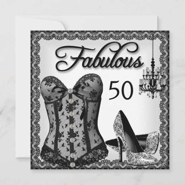Fabulous 50 Black White Corset High Heels Party Invitation (Front)