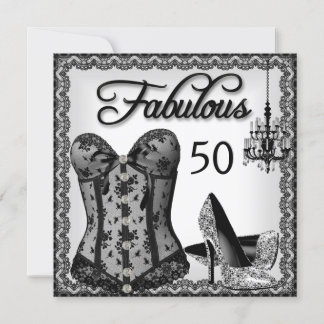 Fabulous 50 Black White Corset High Heels Party Invitation
