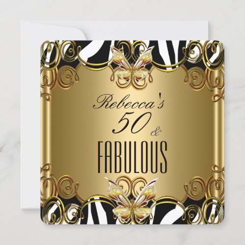 Fabulous 50 Bronze Gold Black White Zebra Invitation