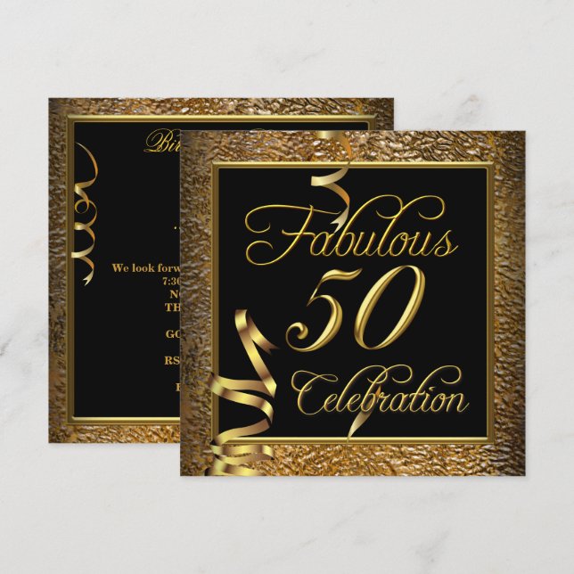 Fabulous 50 Celebration Gold Black Birthday Party Invitation (Front/Back)