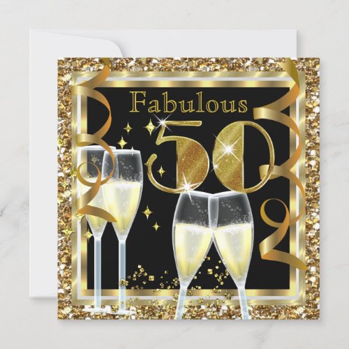 Fabulous 50 Champagne White Gold Birthday Party Invitation