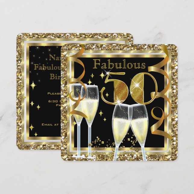Fabulous 50 Champagne White Gold Birthday Party Invitation (Front/Back)