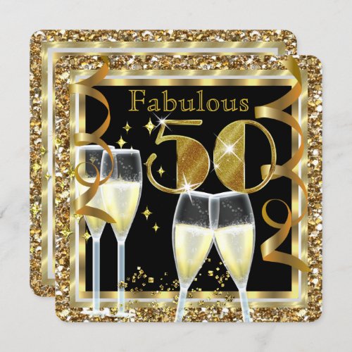 Fabulous 50 Champagne White Gold Birthday Party Invitation