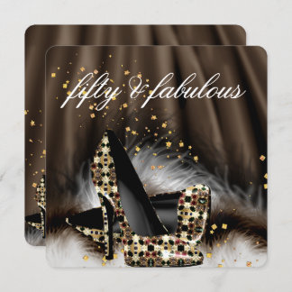 Fabulous 50 Chocolate Brown Gold Heels Birthday Invitation