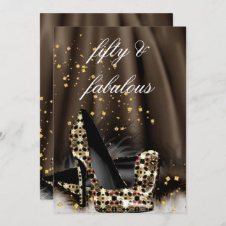 Fabulous 50 Chocolate Brown Gold Heels Birthday Invitation
